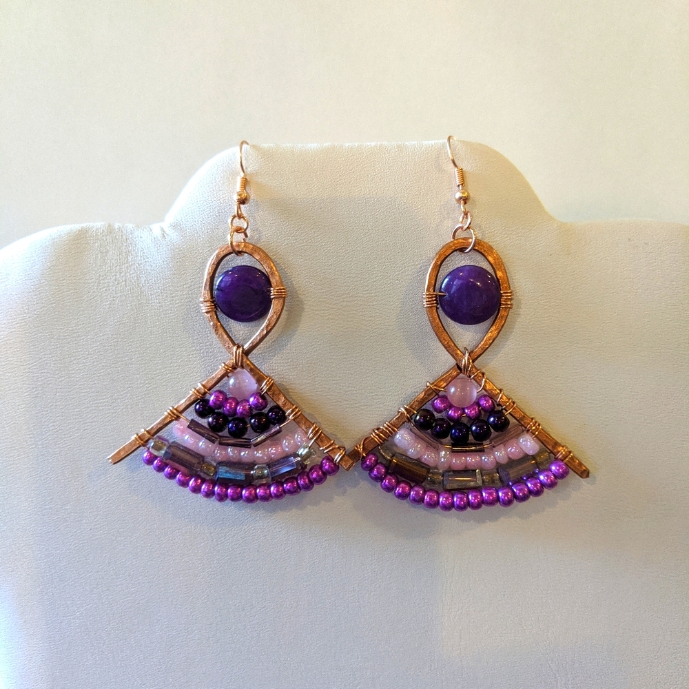 Hand Hammered Copper & Bead Earrings